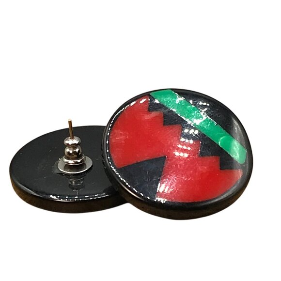 Cased Lucite Inlay Earrings, Vintage Resin with Abstract Modernist Design - Picture 2 of 3